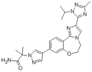 Picture of 1H-Pyrazole-1-acetamide, 4-[5,6-dihydro-2-[3-methyl-1-(1-methylethyl)-1H-1,2,4-triazol-5-yl]imidazo[1,2-d][1,4]benzoxazepin-9-yl]-alpha, alpha-dimethyl-